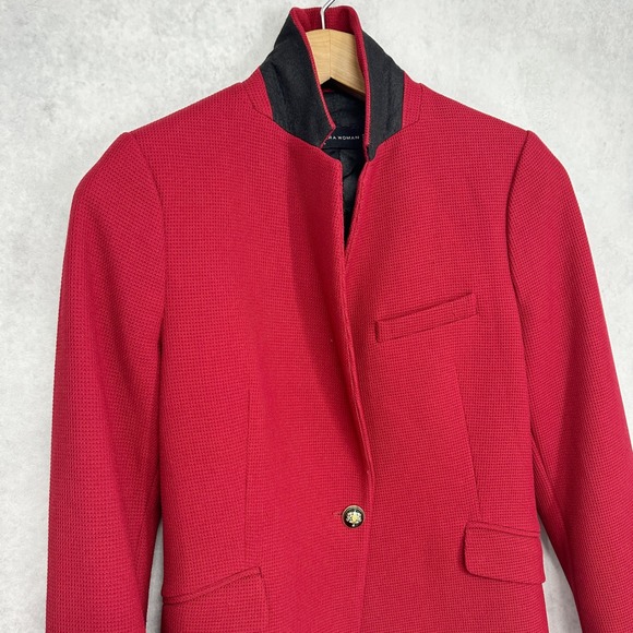 Zara Red Waffle Knit Single Button Blazer Pattern Lined Cuffs Women's Size XS - Picture 5 of 11